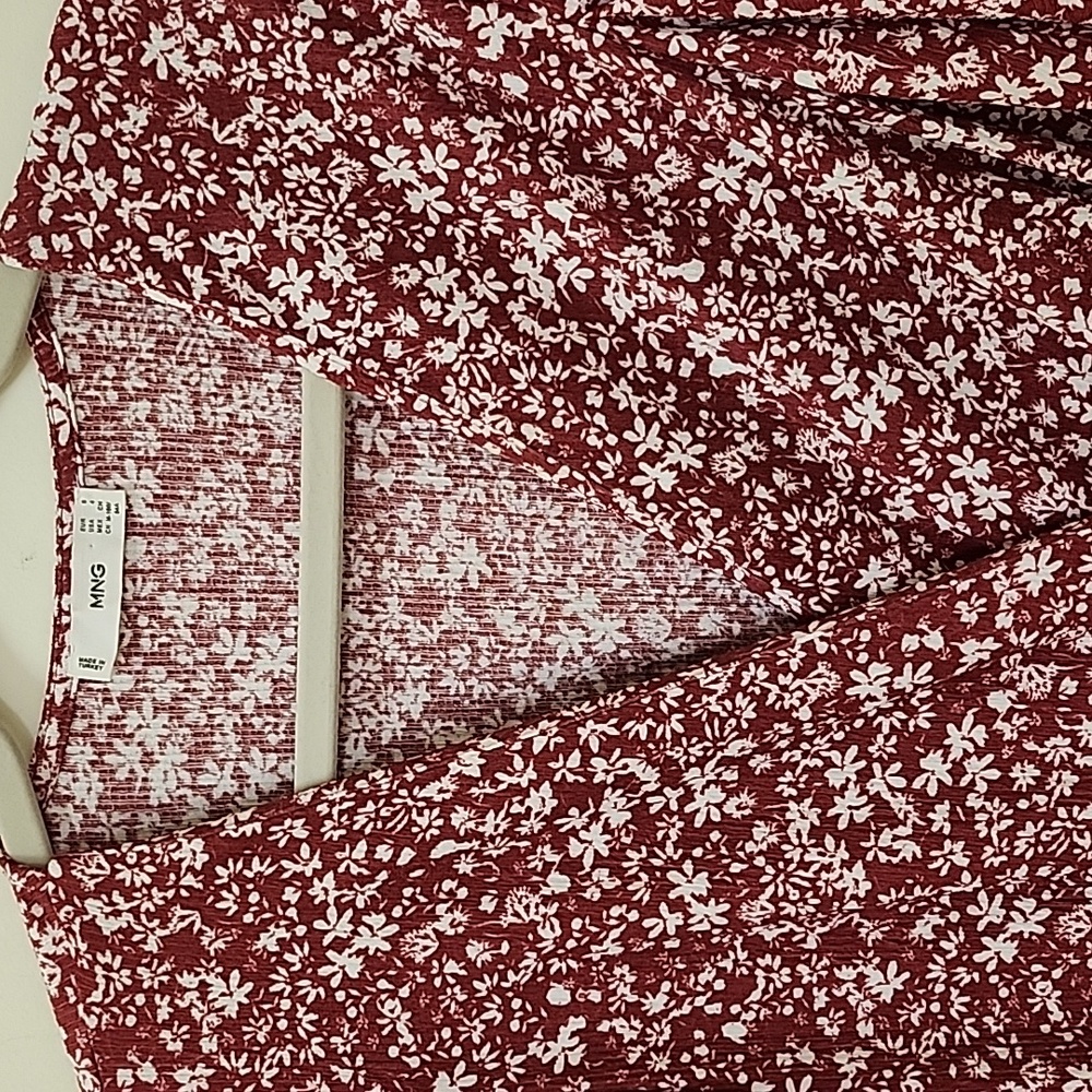 Mango Romantic Floral Wrap Dress Printed Dress with Puff Sleeves Size 4 - Picture 11 of 16